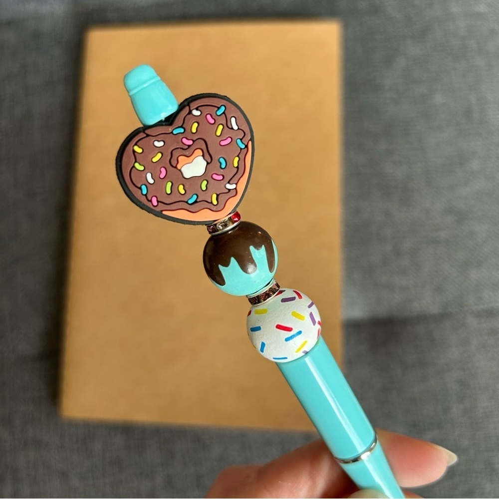 Handcrafted Doughnut Theme Pen + Kraft Journal Notebook (BROWN SPRINKLE - AQUA)